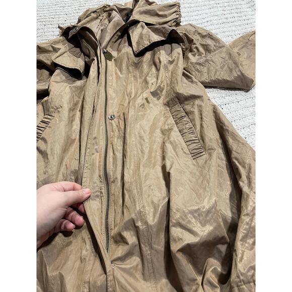 Elie Tahari Utility Parka Jacket Drawstring Hood Bottom Womens Sz 2 Metallic Tan - Picture 12 of 14